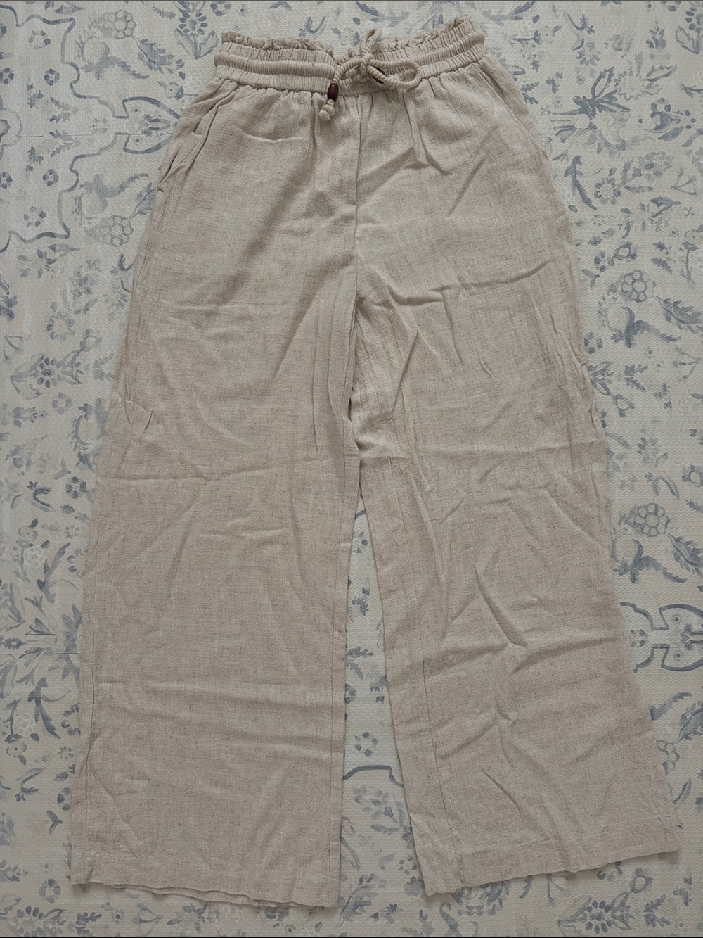 Zara Light Beige Wide-Leg Drawstring Pants